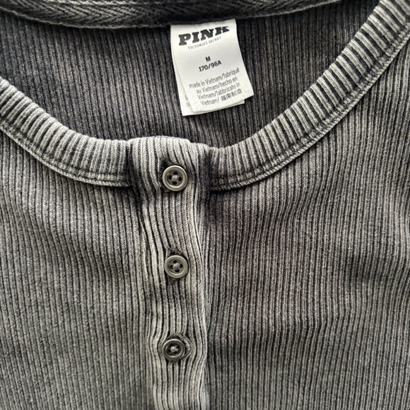 Washed Rib-Knit Long Sleeve Henley Dress - Gray LIKE NEW - Picture 5 of 5